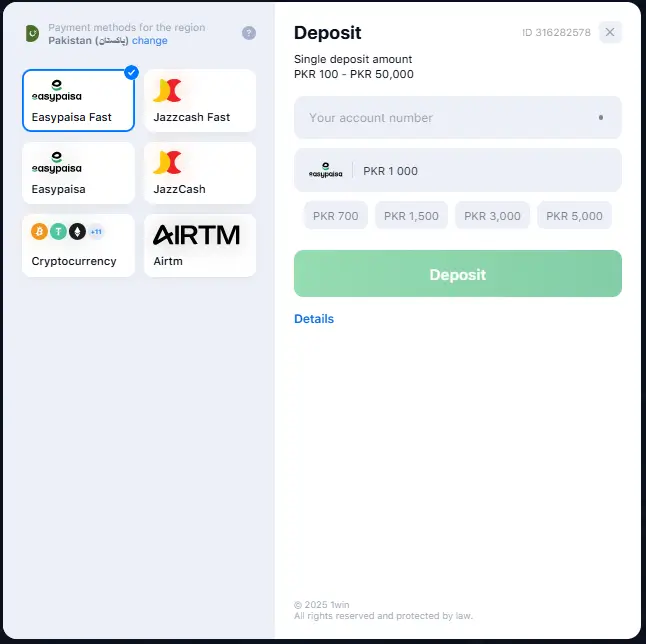 1win deposit options
