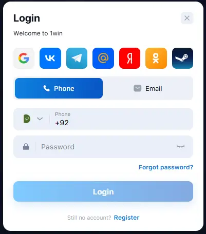 1win login form